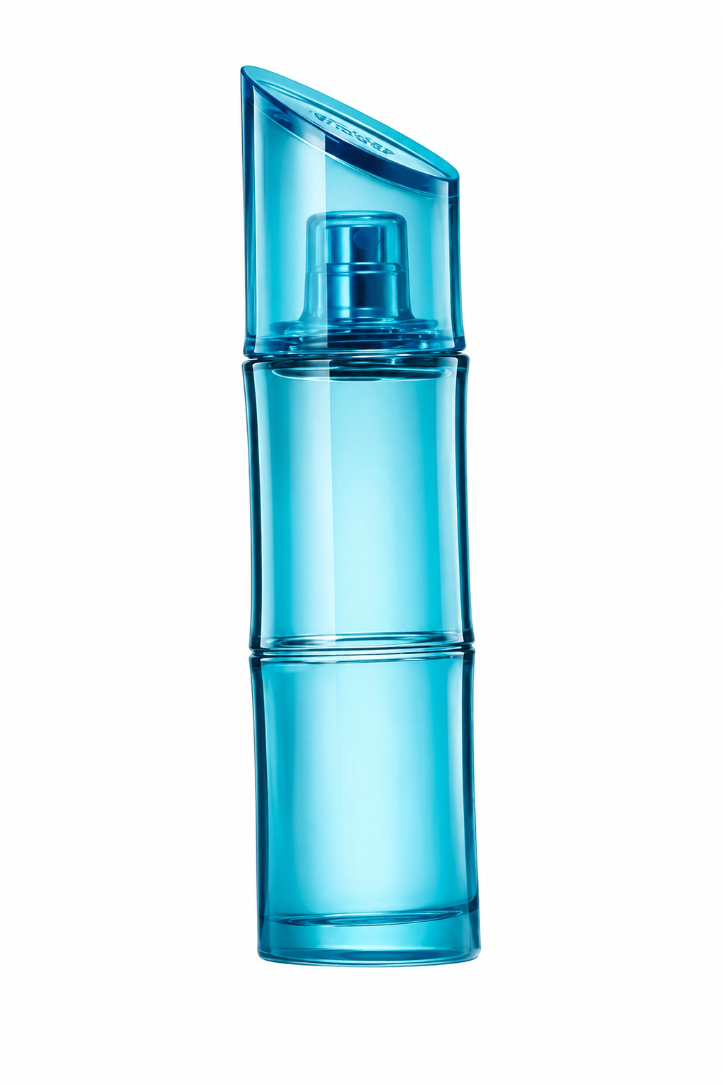Kenzo L'Eau Kenzo Pour Femme Hyper Wave Eau de Toilette bottle isolated on a white background, featuring a sleek translucent blue bottle with Kenzo's signature angled cap and a modern minimalist design.