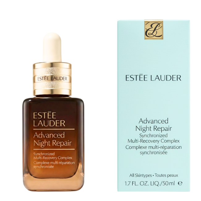 Estée Lauder Advanced Night Repair serum bottle and packaging on a white background